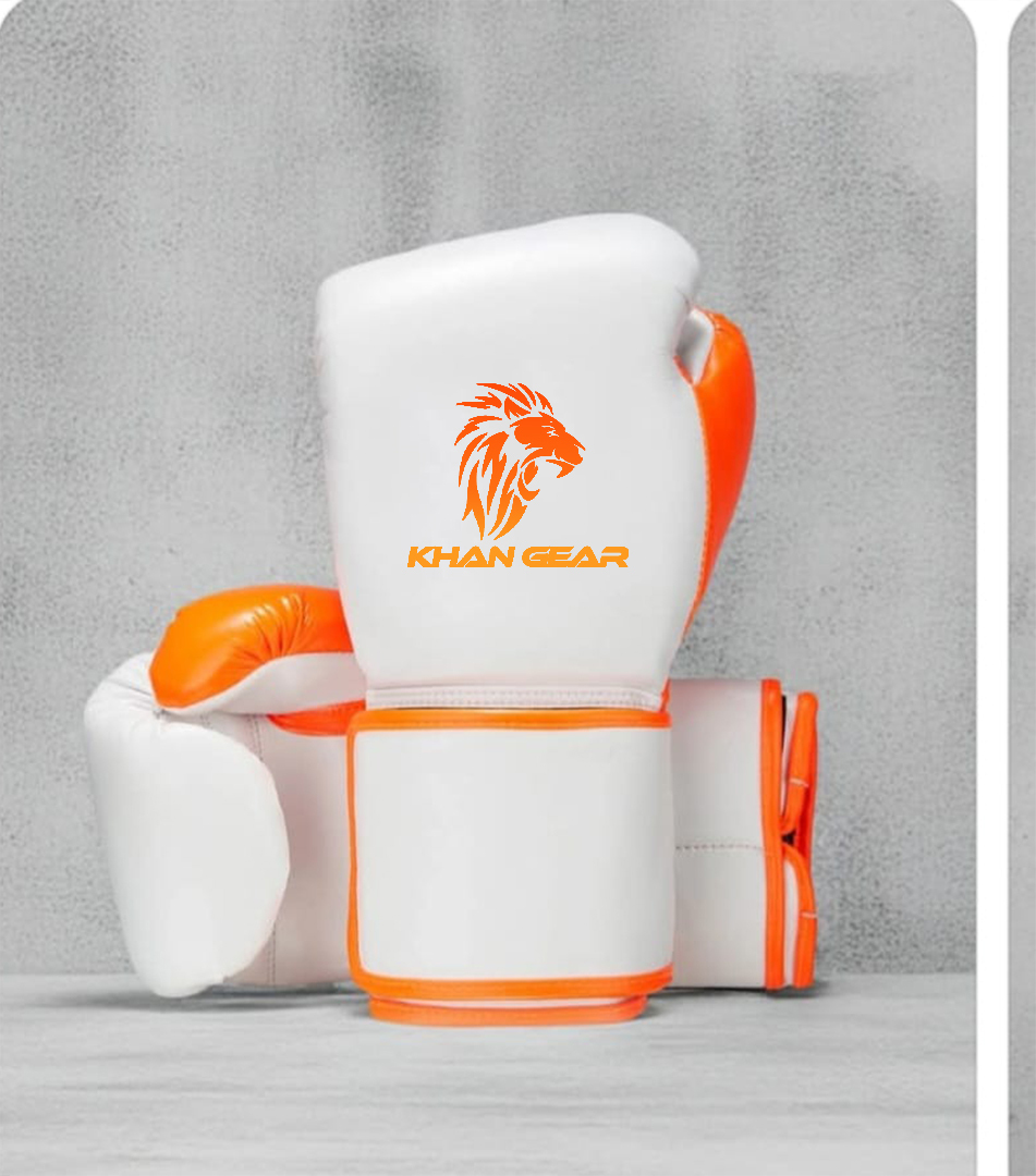 Khan Gear White & Orange Boxing Gloves